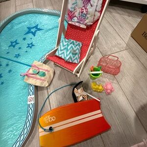 American Girl Pool Set with Red Chair and Orange Boggie Board